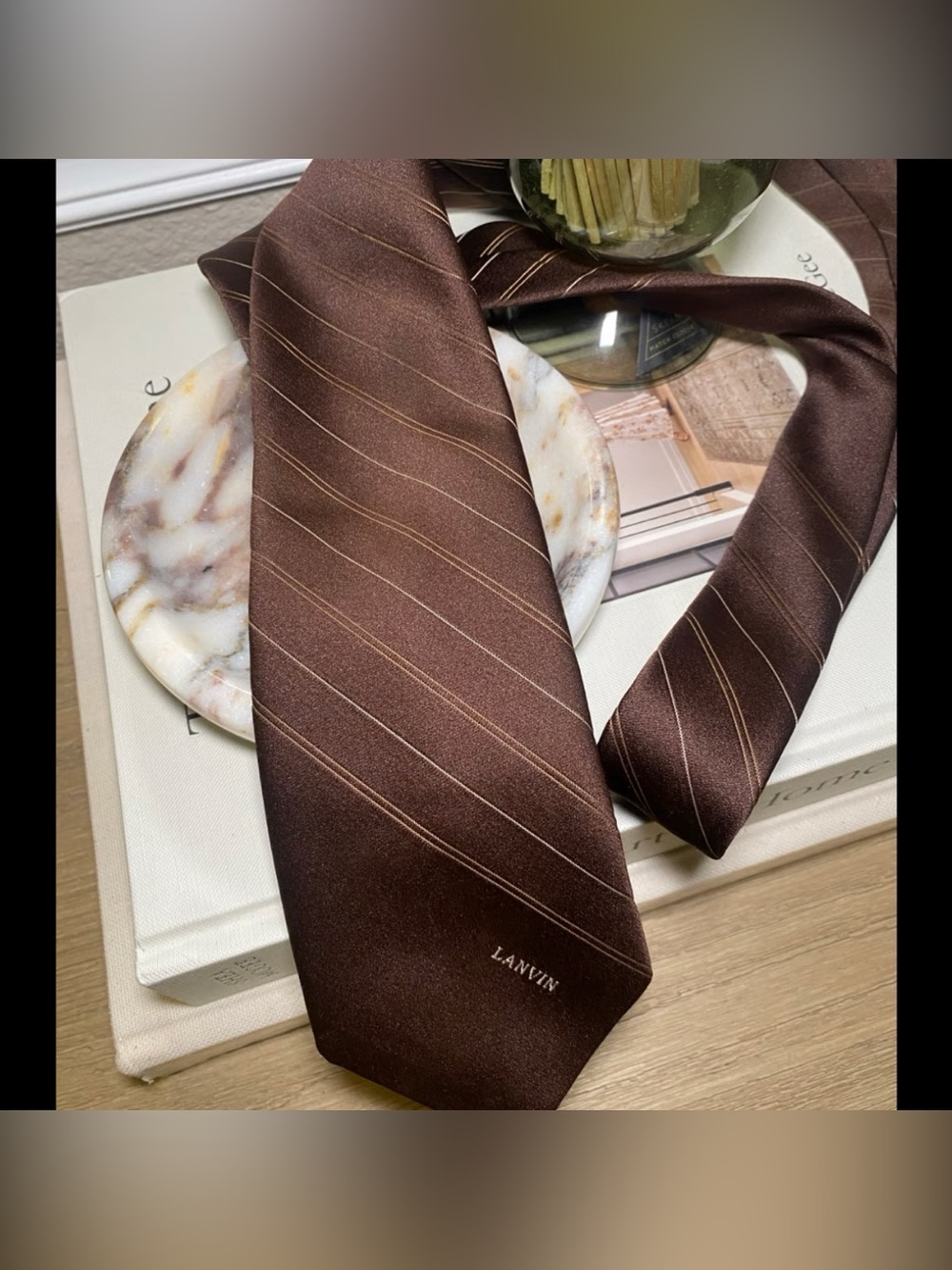Lanvin brown stripe silk blend tie